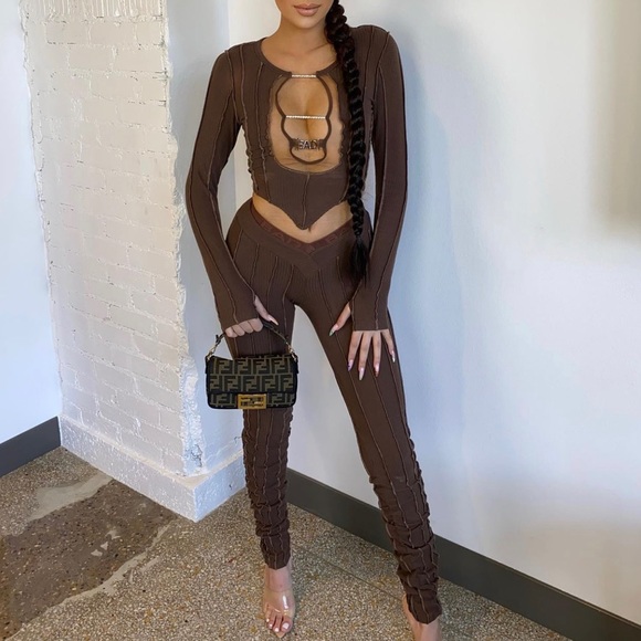 Mocha Brown Ribbed Set - Picture 2 of 3